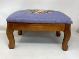Antique Type Foot Stool with Needlepoint Floral Top