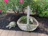 Cement Garden Decorations, Large Basket Planter, Turtle