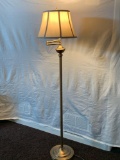 Brass Swing Arm Floor Lamp with Fabric Shade