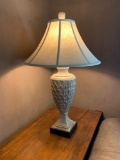 Pair of Table Lamps with Foliate Base and Fabric Shade