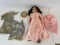 Porcelain Head Doll in Pink Satin Dress with Additional Outfit