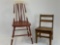 Child's Wooden Chair and Red & White Painted Wooden Brace Back Side Chair