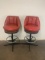 Beer Barrel Furniture, 2 Red Leather, Swivel Bar Stools with Pleated Backs