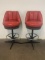 Beer Barrel Furniture, 2 Red Leather Swivel Bar Stools with Pleated Backs
