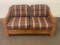Vintage Rustic Wood Framed Love Seat with Plaid Cushions