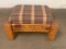 Vintage Rustic Wood Framed Ottoman with Plaid Cushions
