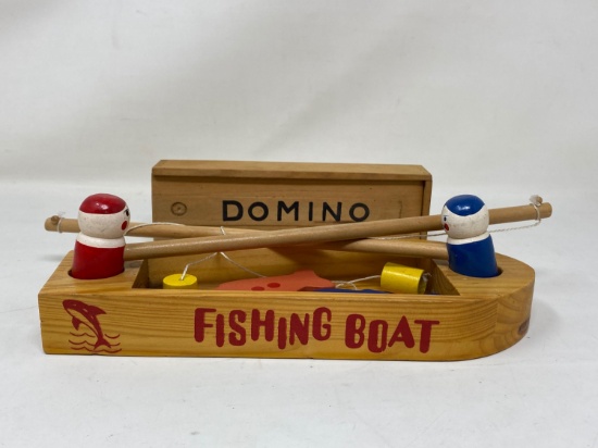 Wooden Fishing Boat Fishing Game and Wooden Boxed Dominoes