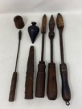 Vintage Antique Tools: Plum Bob, Iron Weight, Spike, Iron Tools
