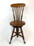 Antique Spindle Back Organ Stool with Ball & Claw Feet