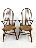 2 Early Antique Rush Seat Windsor Chairs