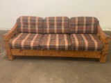 Vintage Rustic Wood Framed Sofa with Plaid Cushions, NULL Mfg., Maiden, N. C.