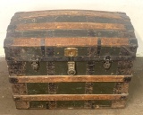 Antique Saratoga Type Dome Top Trunk, Shipping Labels