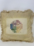 Antique Throw Pillow with Cross-Stitched Motif