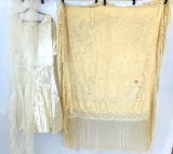 Antique Wedding Dress with Veil and Fringed Shawl, Original Box