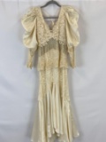 Antique Elaborate Mid-Length Wedding Gown, Lace and Bead Decorated