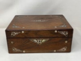 Wooden Hinge-Lidded Box with Metal Appliques