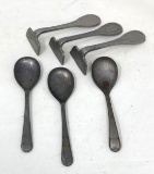 3 Sheffield England Silver Plate Spoons and 3 Pewter Crumbers