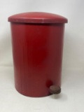 Red Metal Step-On Waste Can