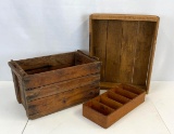 2 Wooden Crates and Wooden Divided Box