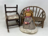 Twig Bench and Chair, Clothespin Type Doll