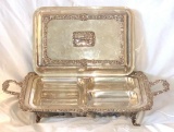 Antique Ornate Footed Divided Server, Silver Plate