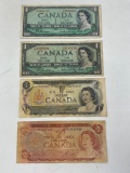 Canadian $1 1953, 1954, 1973 and $2 1974