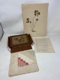 Dried Anemone on Page, Hankies in Box