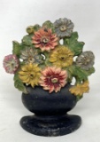 Vintage Cast Iron Floral Arrangement in Vase Door Stop