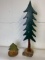 2 Wooden Evergreen Trees- Large and Small