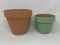 2 Terra Cotta Pots- One Painted Green