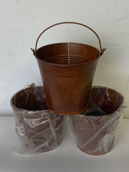 3 Tin Pails with Handles