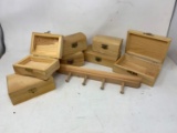 Unfinished Wooden Hinged Boxes and Peg Rack