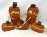 5 Chunky Wooden Pumpkins with Raffia