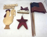 5 Vintage Looking Flags, Rooster Sign 