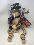 Patriotic Snowman with U.S.A. Sign and Red, White & Blue Streamers