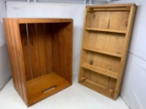 Wooden Crate and Primitive Wooden Display Shelf