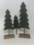 3 Wooden Pine Trees- 2 with Wooden Bases
