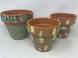 3 Painted Terra Cotta Pots