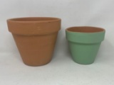 2 Terra Cotta Pots- One Painted Green