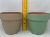 2 Painted Terra Cotta Pots- Green & Gray