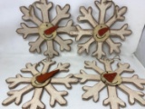 4 Wooden Snowflake/Snowman Face Ornaments