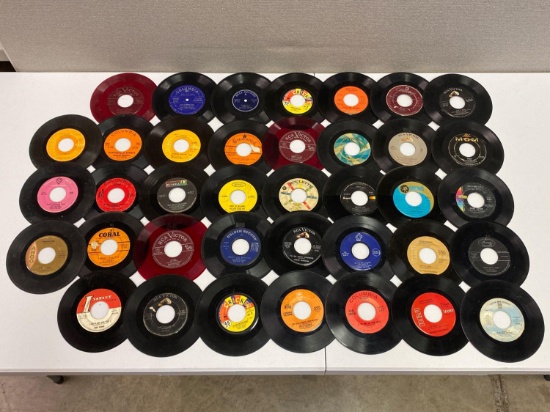 Several Black and Red Vinyl 45's Music Records
