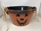 Metal Jack-O-Lantern Pail with Plaid Ribbon & Raffia Accents