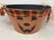 Metal Jack-O-Lantern Pail with Plaid Ribbon & Raffia Accents