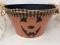 Metal Jack-O-Lantern Pail with Plaid Ribbon & Raffia Accents