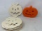 Grouping of Unpainted Wooden Pumpkin Cut-Outs and Orange Styrofoam Jack-O-Lantern