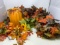 Decorated Papier Mache Pumpkin and Assorted Silk Autumn Leaves and Sunflowers