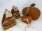 2 Wooden Candy Corn Napkin or Letter Holders and 2 Wooden Pumpkin Standing Decorations