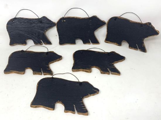 6 Wooden Bear Ornaments