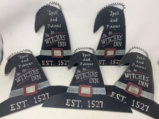 5 Wooden Witch Hat Signs